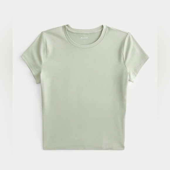 Hollister SEAMLESS FABRIC LONGLINE CREW BABY TEE SAGE GREEN, XXS Long - Picture 4 of 7